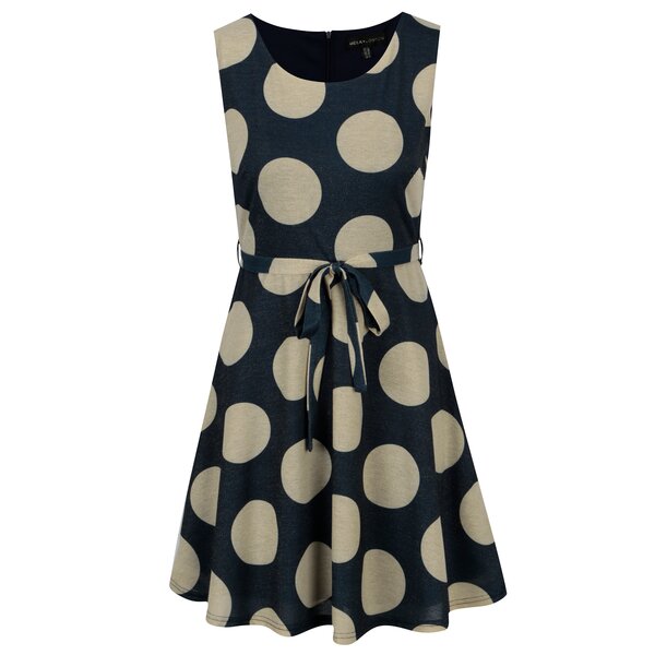 Rochie bleumarin & crem & auriu cu print buline - Mela London