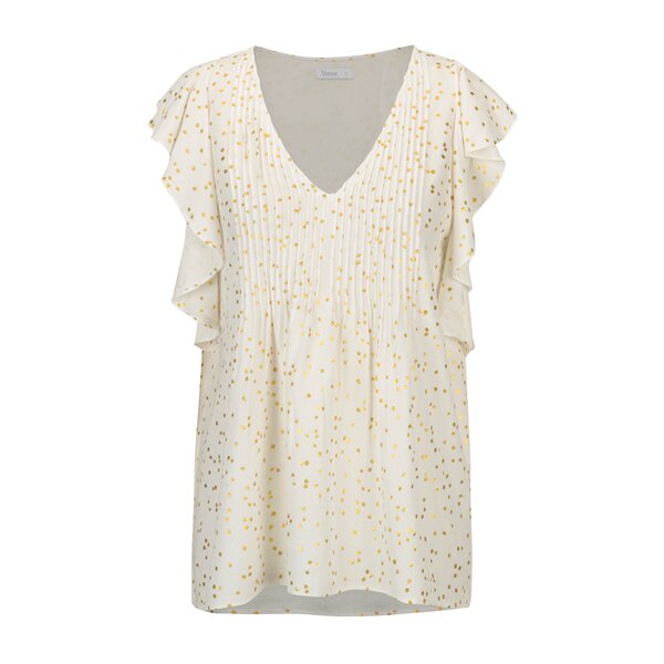 Bluza asimetrica crem cu buline metalice si volane Yerse