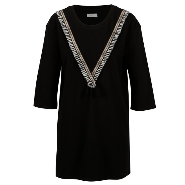 Bluza neagra cu franjuri si maneci 3/4 Yerse
