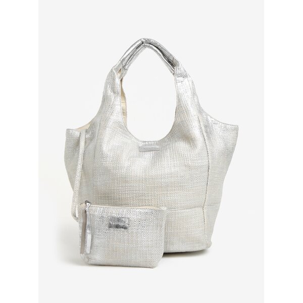 Geanta shopper argintie cu portfard Yesre