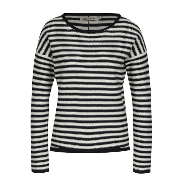 Pulover albastru&crem in dungi si cu nasturi la spate pentru femei - Garcia Jeans Serena