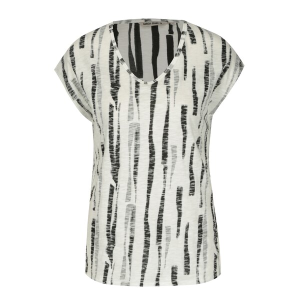 Tricou crem&negru cu imprimeu pentru femei - Garcia Jeans