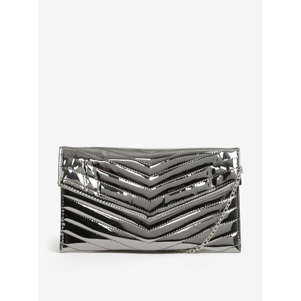 Geanta plic glossy argintie cu bareta tip lant - MISSGUIDED