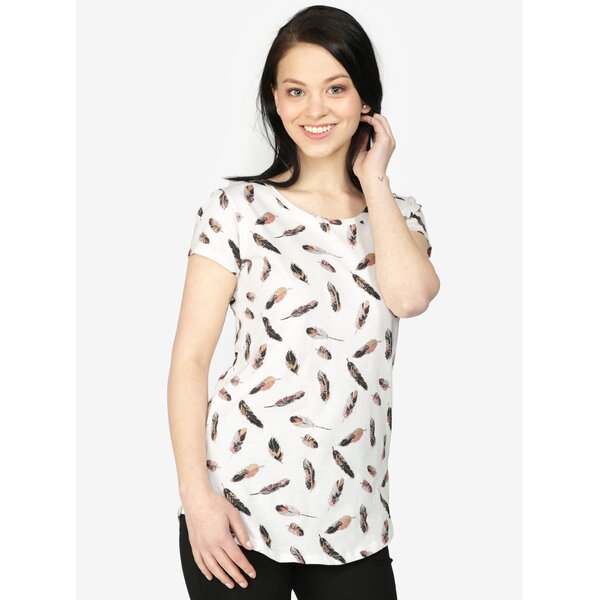 Tricou crem cu print pene - Hailys Elli