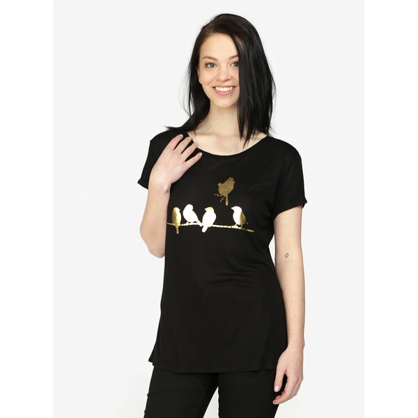 Tricou negru cu print pasari - Hailys Sparrow