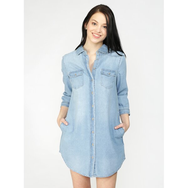 Rochie camasa albastra din denim cu buzunare - Hailys Frieda