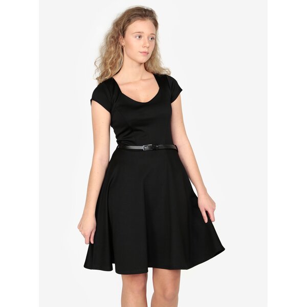 Rochie neagra cu decolteu si curea - ZOOT