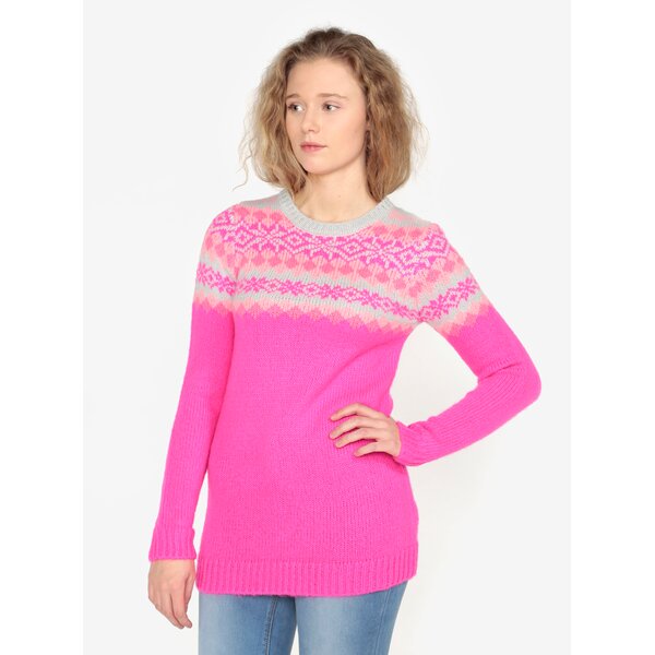 Pulover roz cu model norvegian Oasis Fairisle