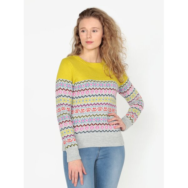 Pulover galben&gri cu model geometric Oasis Fairisle