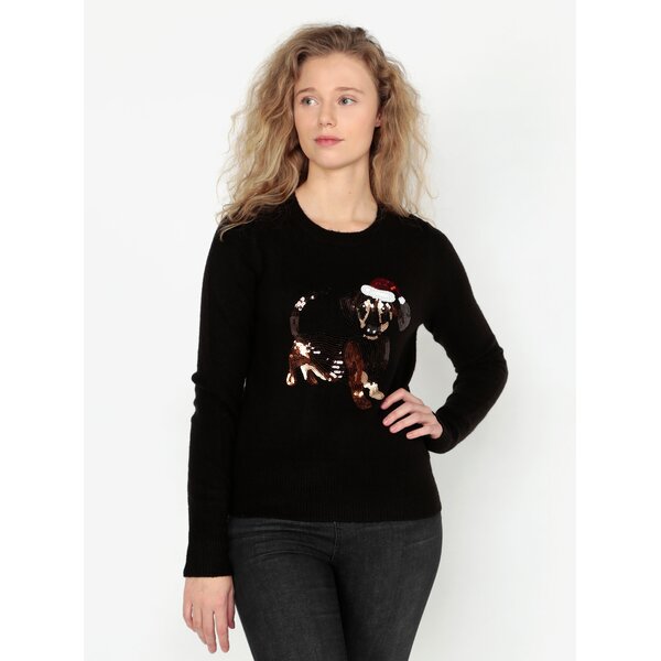 Pulover negru cu aplicatie din paiete Oasis Jumper