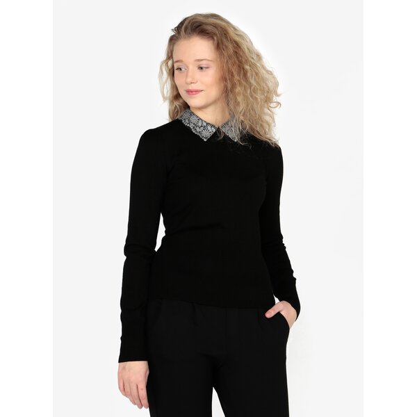 Pulover negru cu guler din dantela Oasis Mettalic