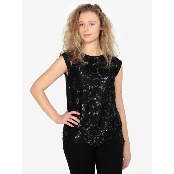 Top negru din dantela Oasis Metallic