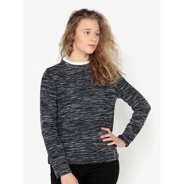 Bluza bleumarin cu volane la guler Oasis Tweed