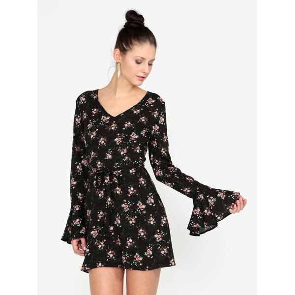 Rochie neagra scurta cu print floral MISSGUIDED