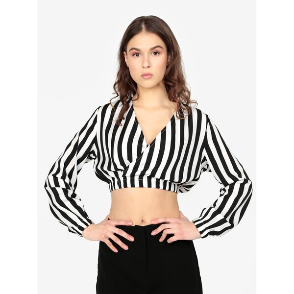 Bluza cropped alb & negru cu print in dungi - MISSGUIDED