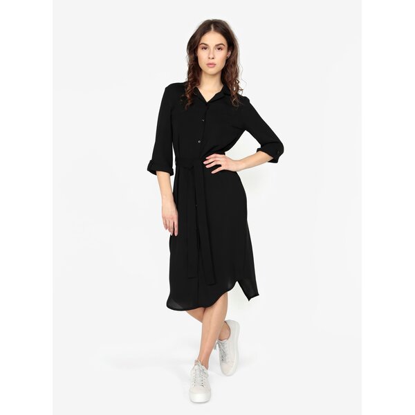 Rochie camasa neagra cu maneci 3/4 si cordon in talie - MISSGUIDED