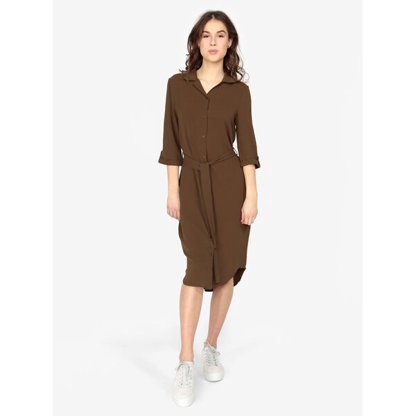 Rochie camasa kaki cu maneci 3/4 si cordon in talie - MISSGUIDED