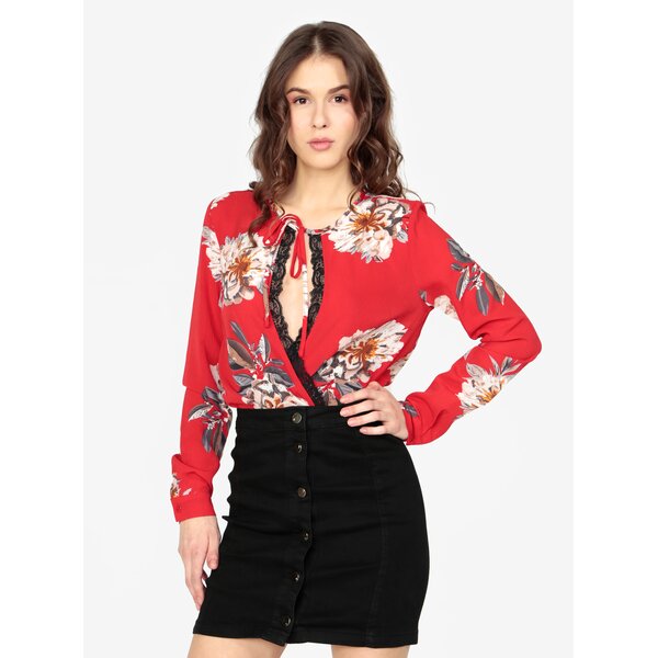 Body rosu cu dantela si print - MISSGUIDED
