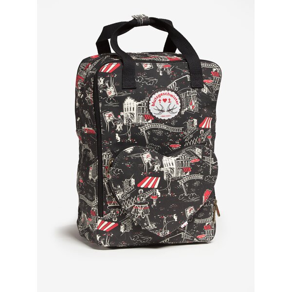 Rucsac / geanta neagra cu buzunar inima si print - Blutsgeschwister