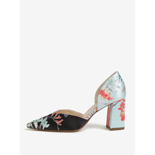 Pantofi cu print floral toc masiv si decupaje negru & bleu - Högl