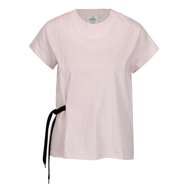 Tricou roz deschis cu snur lateral din bumbac organic - Cheap Monday