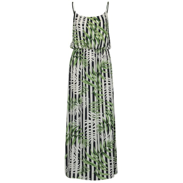 Rochie maxi verde & alb cu print floral si dungi - ONLY Nova