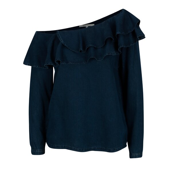 Bluza asimetrica bleumarin cu volane si decolteu pe un umar - ONLY Dreamy