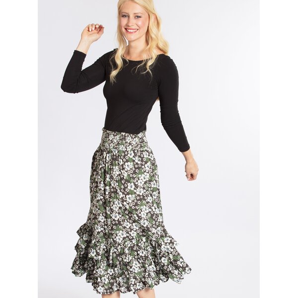 Fusta midi cu print floral si volane Blutsgeschwister