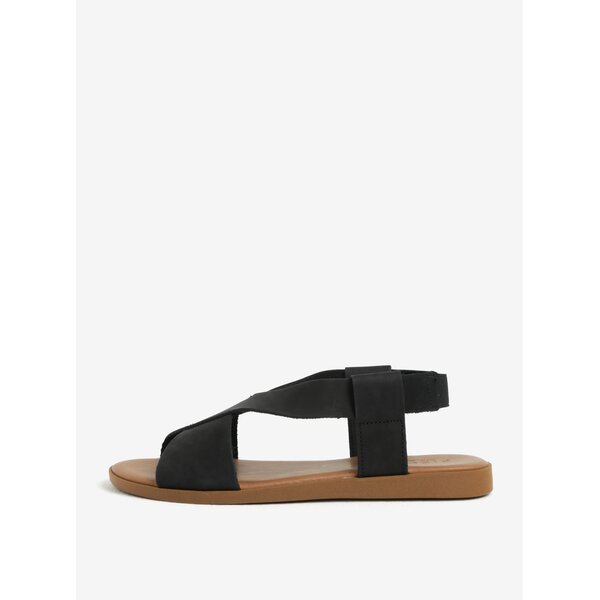 Sandale negre cu barete suprapuse din piele Pieces Malu