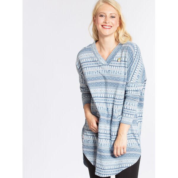 Rochie asimetrica albastra cu print geometric Blutsgeschwister
