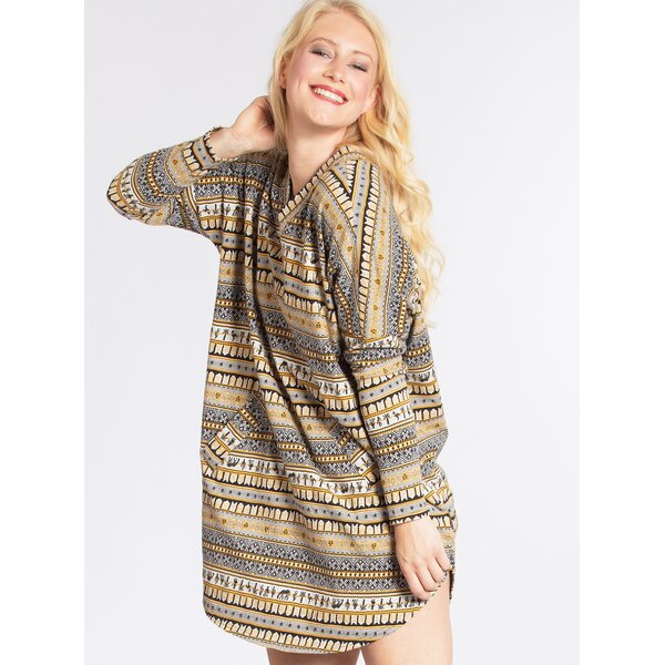 Rochie asimetrica maro cu print geometric Blutsgeschwister