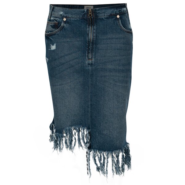 Fusta asimetrica albastra din denim cu franjuri - ONLY Summer