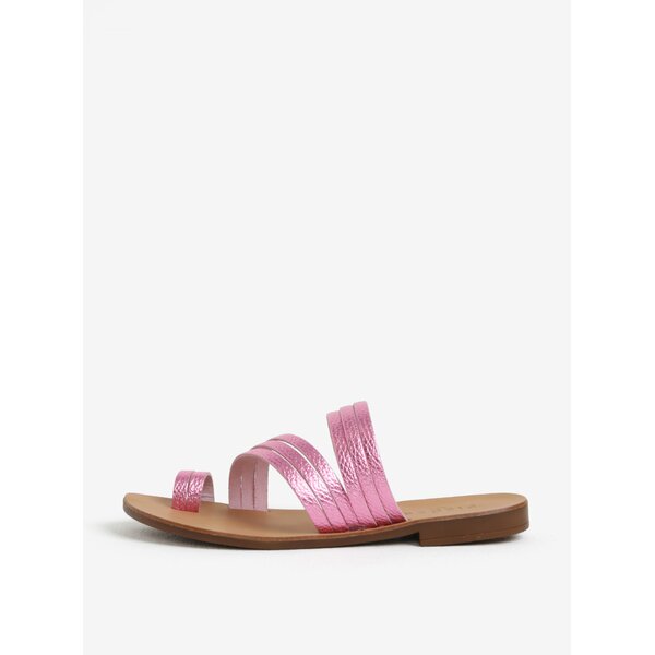 Sandale roz metalic cu barete subtiri din piele Pieces Mavis