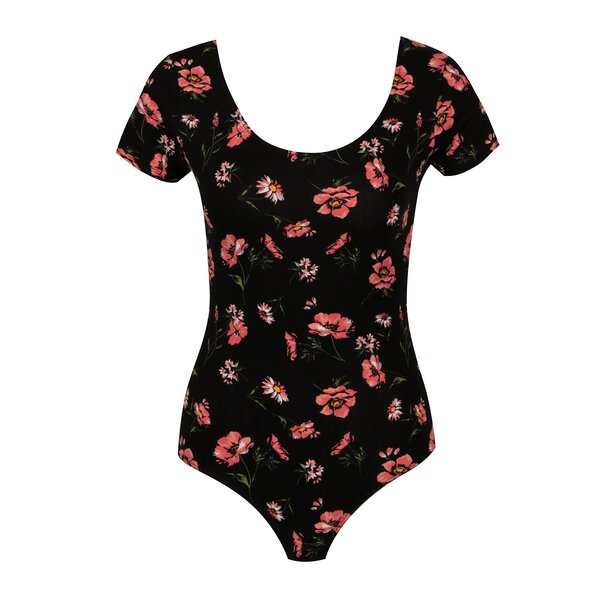 Body negru cu maneca scurta si print floral - TALLY WEiJL
