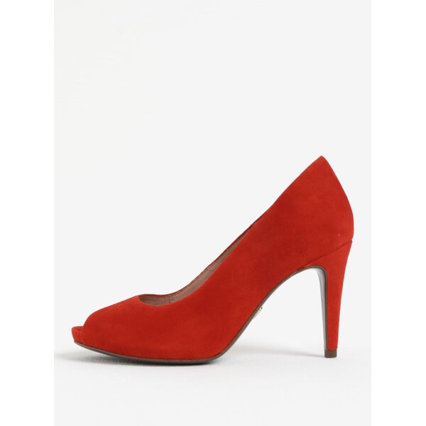 Pantofi peep toe rosii din piele intoarsa Tamaris