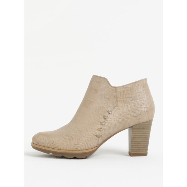 Botine cu toc maro deschis cu model discret din piele Tamaris