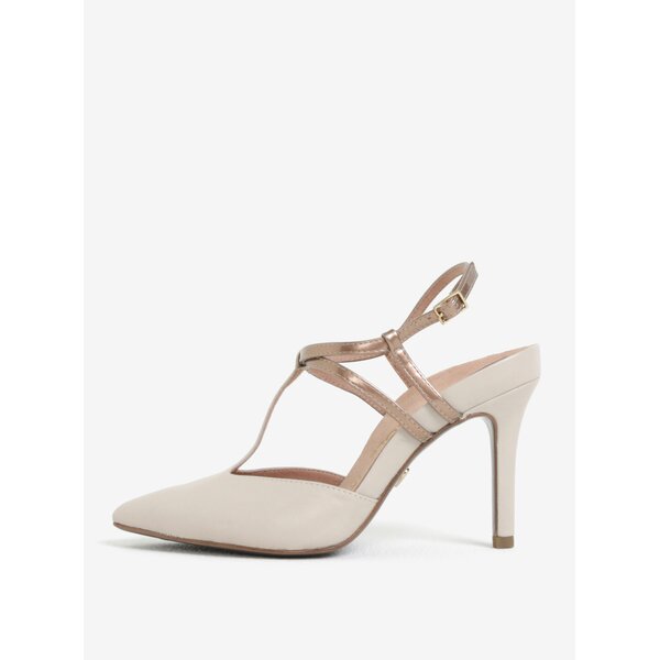 Pantofi slingback gri cu barete din piele Tamaris