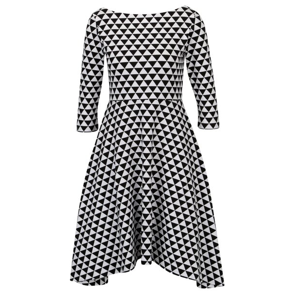 Rochie clos alb & negru cu maneci 3/4 - miestni Bla