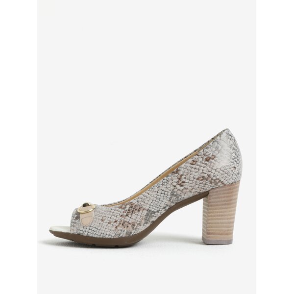 Pantofi peep-toe bej din piele naturala cu aspect de piele de reptila Geox Annya