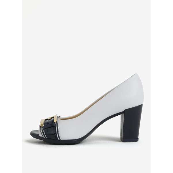 Pantofi peep toe crem cu catarama decorativa din piele Geox Annya