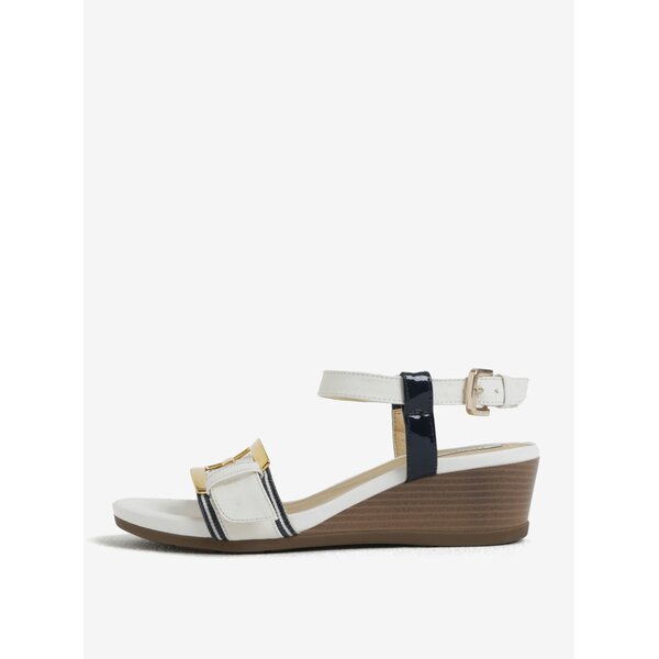 Sandale alb cu bleumarin cu talpa wedge Gaeox Mary Karmen