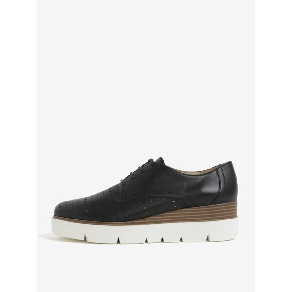 Pantofi negri cu siret si talpa wedge Geox Kattilou