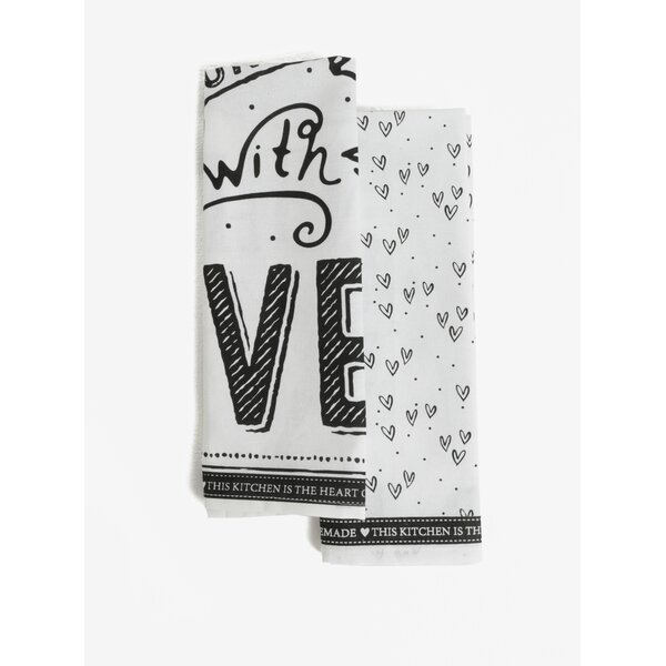 Set de 2 prosoape albe de bucatarie cu print - SIFCON