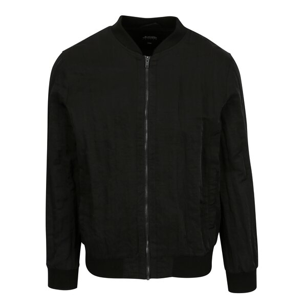 Jacheta bomber neagra cu guler mao - Burton Menswear London