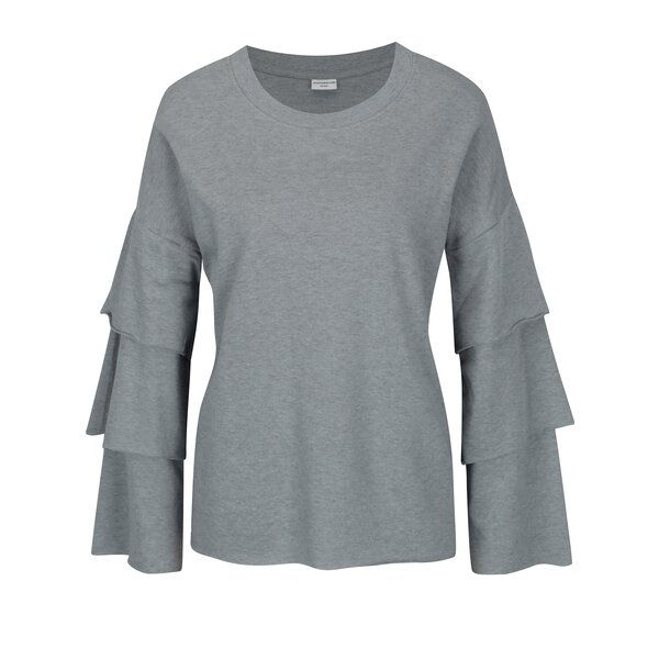 Bluza gri melanj cu volane suprapuse la maneci Jacqueline de Yong Beva