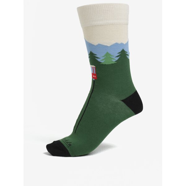 Sosete unisex verzi cu print peisaj montan - Fusakle Hrebienok