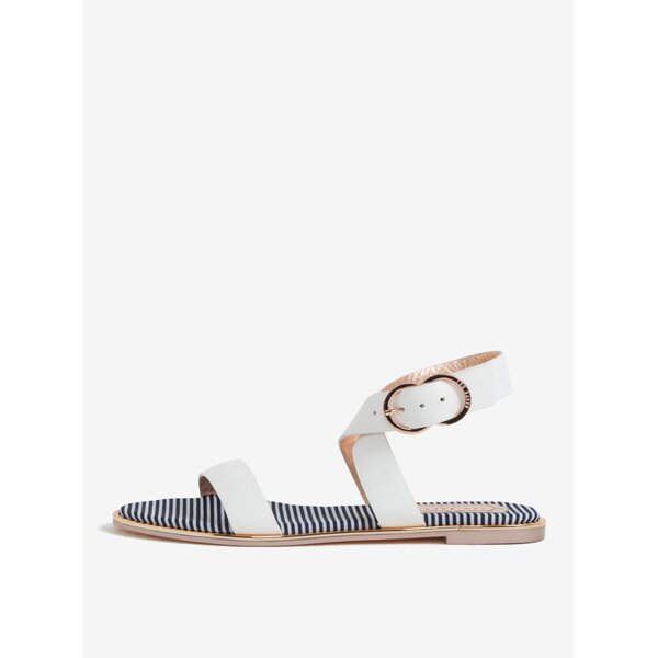 Sandale albe din piele cu baretele late si catarama Ted Baker Qereda