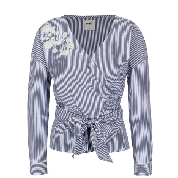 Bluza albastra in dungi cu broderie ONLY Odelia