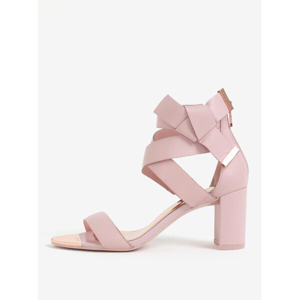 Sandale roz din piele naturala cu toc inalt si funda Ted Baker Peyepa