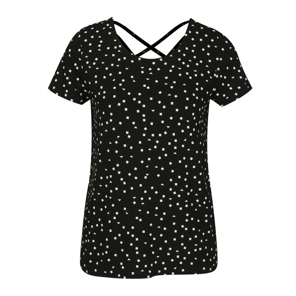 Tricou negru cu print si snur incrucisat la spate ONLY Bera